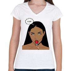 PRINTFASHION yummm - Női V-nyakú póló - Fehér