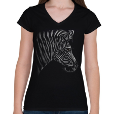 PRINTFASHION Zebra portré - Női V-nyakú póló - Fekete női póló