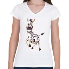 PRINTFASHION Zebrás póló - Női V-nyakú póló - Fehér női póló