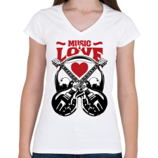 PRINTFASHION Zene és szerelem - Női V-nyakú póló - Fehér női póló