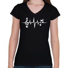 PRINTFASHION Zene pulzus - Női V-nyakú póló - Fekete