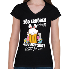 PRINTFASHION Ződ erdőben vótam - Női V-nyakú póló - Fekete