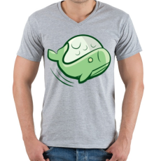 PRINTFASHION Zöld bálna - Férfi V-nyakú póló - Sport szürke