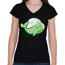 PRINTFASHION Zöld bálna - Női V-nyakú póló - Fekete női póló