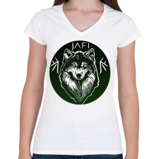 PRINTFASHION zöld farkas - Női V-nyakú póló - Fehér női póló