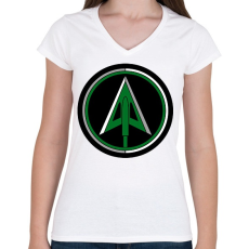 PRINTFASHION Zöld Íjász - Női V-nyakú póló - Fehér