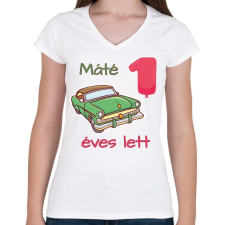 PRINTFASHION Zöld kocsi - Névvel, számmal - Női V-nyakú póló - Fehér női póló