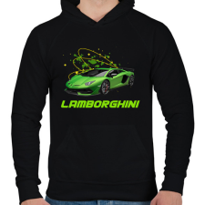 PRINTFASHION Zöld lamborghini - Férfi kapucnis pulóver - Fekete férfi pulóver, kardigán