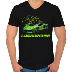 PRINTFASHION Zöld lamborghini - Férfi V-nyakú póló - Fekete