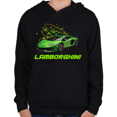 PRINTFASHION Zöld lamborghini - Gyerek kapucnis pulóver - Fekete