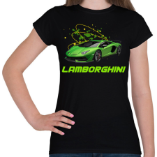 PRINTFASHION Zöld lamborghini - Női póló - Fekete női póló