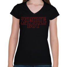 PRINTFASHION Zombi fiú - Női V-nyakú póló - Fekete