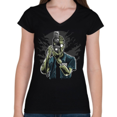 PRINTFASHION Zombi fotós - Női V-nyakú póló - Fekete