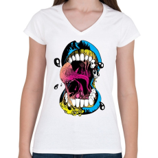 PRINTFASHION Zombi száj - Női V-nyakú póló - Fehér