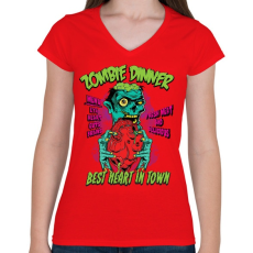 PRINTFASHION Zombi vacsi - Női V-nyakú póló - Piros