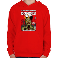 PRINTFASHION Zombi város - Gyerek kapucnis pulóver - Piros