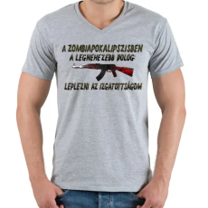 PRINTFASHION Zombiapokalipszis - Férfi V-nyakú póló - Sport szürke