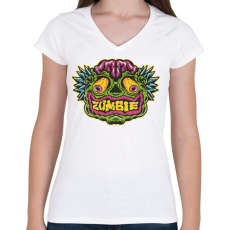 PRINTFASHION Zombie face - zombi arc graffiti - Női V-nyakú póló - Fehér