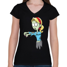 PRINTFASHION Zombie girl - Női V-nyakú póló - Fekete