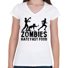 PRINTFASHION Zombies hate - Női V-nyakú póló - Fehér