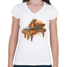 PRINTFASHION Zongora - Női V-nyakú póló - Fehér női póló