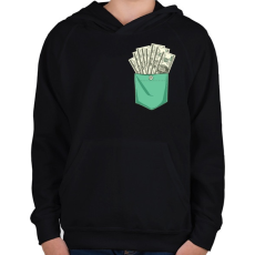 PRINTFASHION ZSEB-Dollár - Gyerek kapucnis pulóver - Fekete