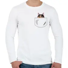 PRINTFASHION Zsebes macska - Férfi hosszú ujjú póló - Fehér férfi póló