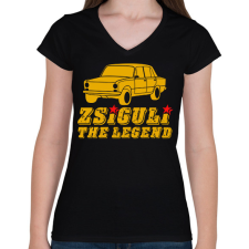 PRINTFASHION Zsiguli the legend - Női V-nyakú póló - Fekete női póló