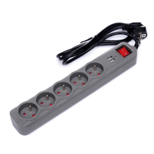 Pro-Tech Hosszabbítókábel USB-vel 3m 5x dugalj 2x USB port hosszabbító, elosztó