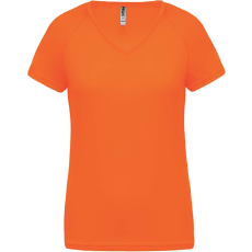 PROACT Női rövid ujjú V-nyakú sportpóló PA477, Fluorescent Orange-M