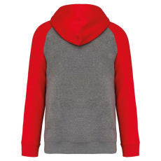 PROACT PA369 kétszínű raglán ujjú kapucnis pulóver Proact, Grey Heather/Sporty Red-M