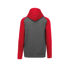 PROACT PA370 gyerek kapucnis pulóver, kétszínű raglán ujjú Proact, Grey Heather/Sporty Red-12/14