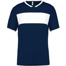 PROACT PA4000 rövid ujjú V-nyakú férfi sportpóló, kontrasztos betéttel Proact, Sporty Navy/White-XL