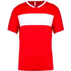 PROACT PA4000 rövid ujjú V-nyakú férfi sportpóló, kontrasztos betéttel Proact, Sporty Red/White-2XL