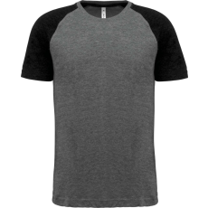 PROACT PA4010 kétszínű raglános rövid ujjú unisex sportpóló Proact, Grey Heather/Black Heather-2XL