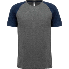 PROACT PA4010 kétszínű raglános rövid ujjú unisex sportpóló Proact, Grey Heather/Sporty Navy Heather-2XL férfi póló