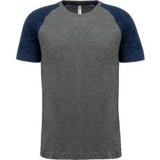 PROACT PA4010 kétszínű raglános rövid ujjú unisex sportpóló Proact, Grey Heather/Sporty Navy Heather-S