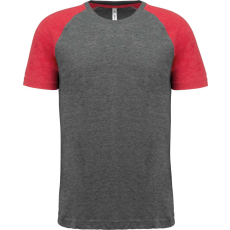 PROACT PA4010 kétszínű raglános rövid ujjú unisex sportpóló Proact, Grey Heather/Sporty Red Heather-M