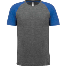 PROACT PA4010 kétszínű raglános rövid ujjú unisex sportpóló Proact, Grey Heather/Sporty Royal Blue Heather-2XL