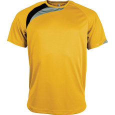 PROACT PA436 unisex rövid ujjú kereknyakú sportpóló színes panelekkel Proact, Sporty Yellow/Black/Storm Grey-L