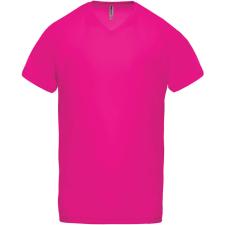 PROACT PA476 V-nyakú férfi rövid ujjú sportpóló Proact, Fuchsia-XS férfi póló