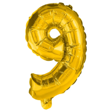 Procos Számos fólia lufi arany színben – 9-es szám 32cm party kellék