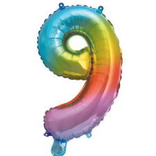 Procos Számos fólia lufi metál szivárvány színben – 9-es szám 34cm party kellék