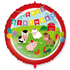 Procos Szülinapi fólia lufi – „Happy Birthday” felirattal, farm állatos mintával 46cm party kellék