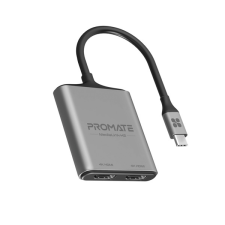  Promate Átalakító - MEDIALINK H2 (USB-C adapter, 2x4K HDMI, szürke) kábel és adapter