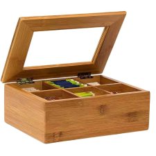 Promerco Doboz teászsákokhoz tetővel és 6 rekesszel, 21x16x7,8 cm, bambuszból, PROMERCO® konyhai eszköz