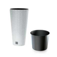 PROSPERPLAST Rato Tubus Rattan Hatású Műanyag Virágcserép Fehér 30 cm, 5db-os csomag kerti tárolás