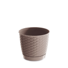 PROSPERPLAST Ratolla Round Műanyag Kaspó Mokka 25 cm Fonott Mintázattal, 5db-os csomag kerti tárolás