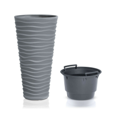 PROSPERPLAST Sand Slim Hullám Mintás Kültéri Virágtartó Szürke 35 cm, 3db-os csomag kerti tárolás