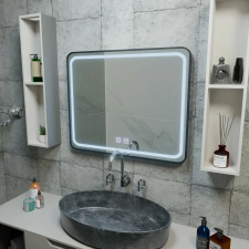  Prostokątne lustro LED 90x75cm z systemem EDGE Touch Defog, czarna rama fürdőszoba bútor
